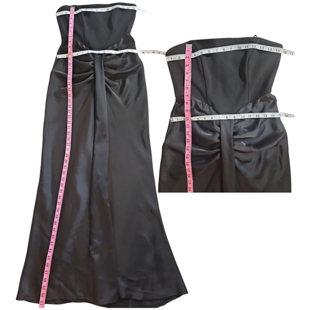 Betsy & Adam Black Strapless Ruched Satin Gown Maxi Dress Size 6 - Picture 10 of 12
